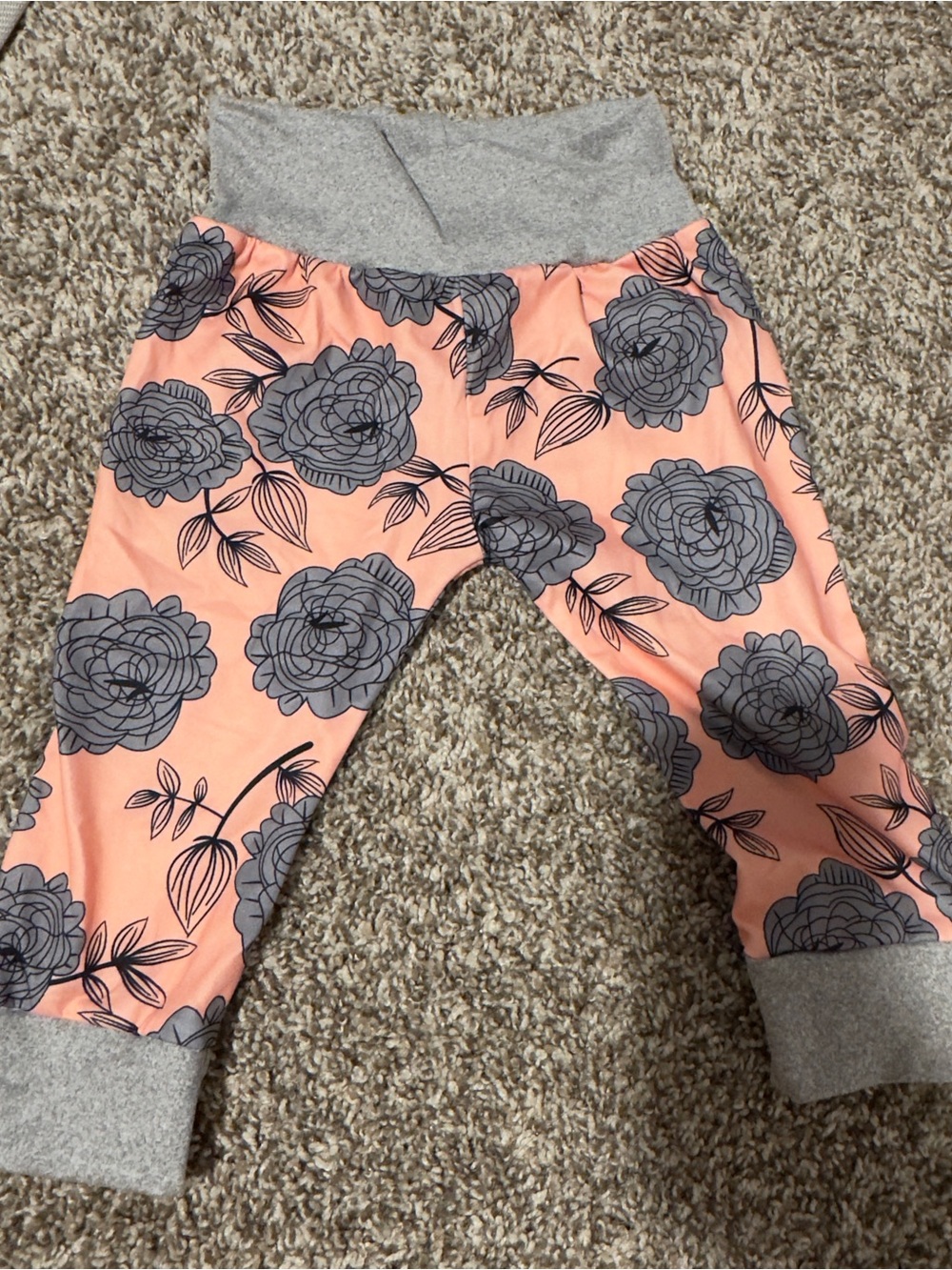 Peach Floral Kids Leggings with Gray Waistband